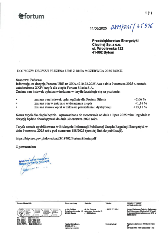 Taryfa Fortum Silesia